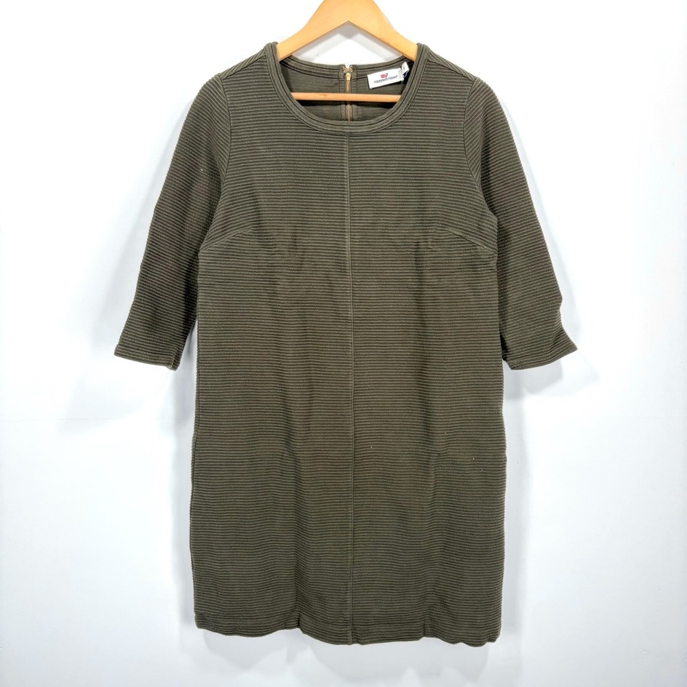Vineyard Vines Ottoman Ribbed Shift Dress Women Small Green Cotton Zip Stretch - Picture 10 of 11